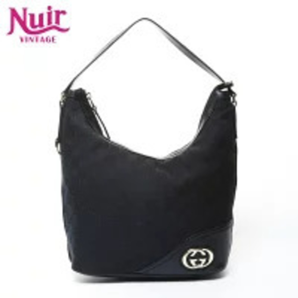 Gucci GG Canvas One Shoulder Hobo Interlocking GG Shoulder Bag Black